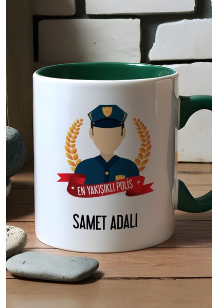 Kişiye Özel Erkek Polis Kupa Bardak Yeşil Polisler Günü