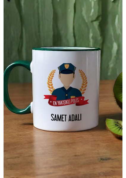 Kişiye Özel Erkek Polis Kupa Bardak Yeşil Polisler Günü