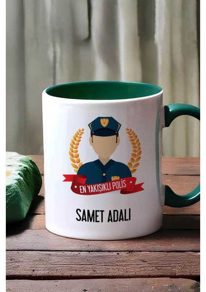 Kişiye Özel Erkek Polis Kupa Bardak Yeşil Polisler Günü