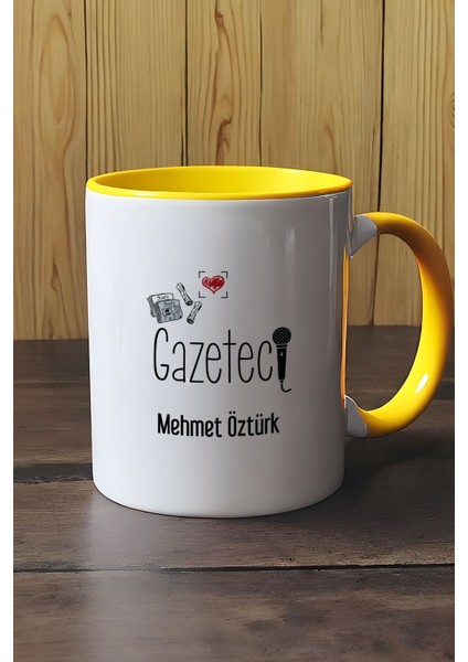 Kişiye Özel Gazeteci Kupa Bardak Sarı Gazeteciler Günü Hediyesi modelleri