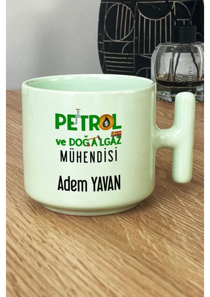 Kişiye Özel Petrol Mühendisi Pastel T Kulplu Kupa Bardak Yeşil Mühendisler Günü Hediyesi