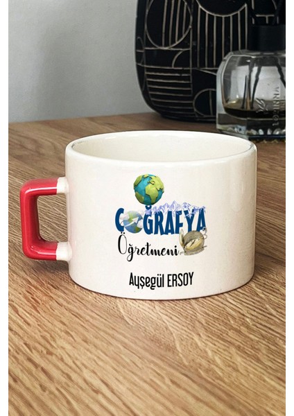 Kişiye Özel Coğrafya Öğretmeni -2- Lüks Fincan Turuncu Öğretmenler Günü Hediyesi