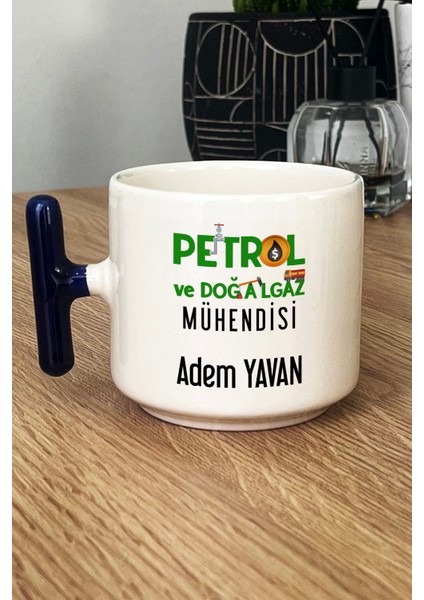 Kişiye Özel Petrol Mühendisi Kupa Bardak T Kulplu Lacivert Mühendisler Günü Hediyesi