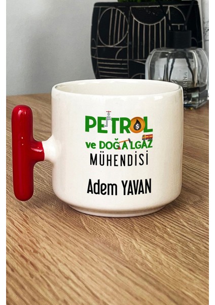 Kişiye Özel Petrol Mühendisi Kupa Bardak T Kulplu Kırmızı Mühendisler Günü Hediyesi