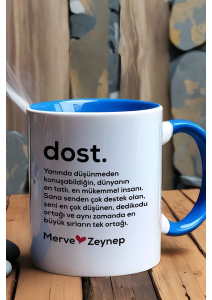 Kişiye Özel Dost Kupa Bardak Mavi Isme Özel Arkadaşa Hediye