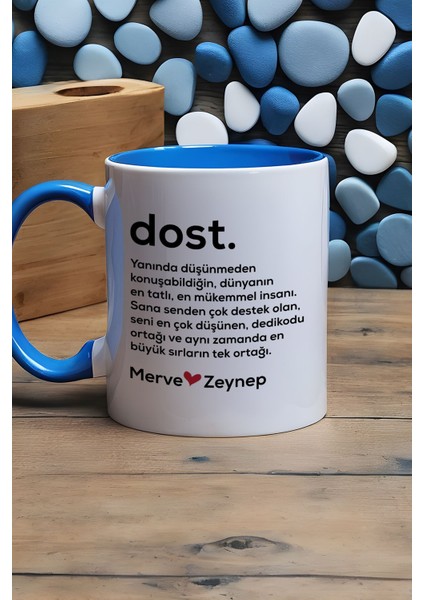Kişiye Özel Dost Kupa Bardak Mavi Isme Özel Arkadaşa Hediye