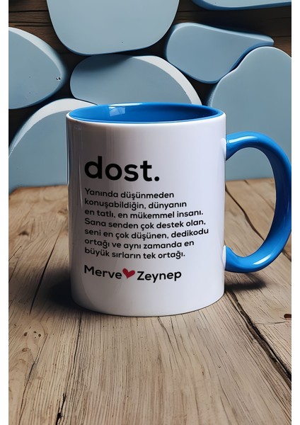 Kişiye Özel Dost Kupa Bardak Mavi Isme Özel Arkadaşa Hediye