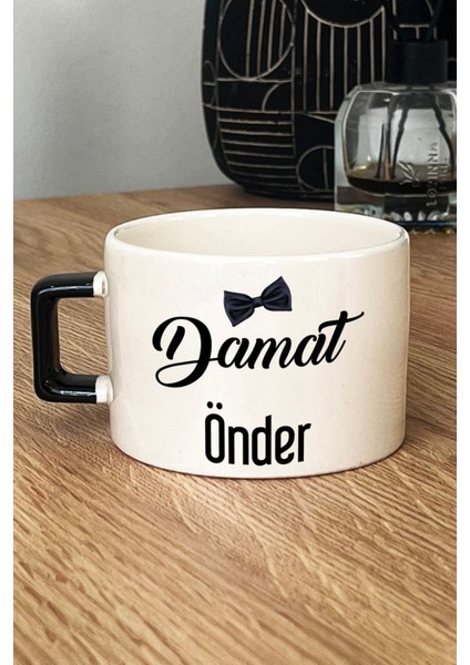 Kişiye Özel Damat Lüks Fincan Siyah Düğün Nişan Söz Hediyesi