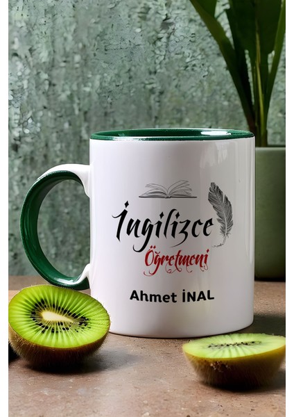 Kişiye Özel Ingilizce Öğretmeni Kupa Bardak Yeşil Öğretmenler Günü Hediyesi