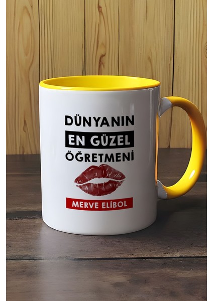 Kişiye Özel Dünyanın En Güzel Öğretmeni Kupa Bardak Sarı Öğretmenler Günü Hediyesi modelleri