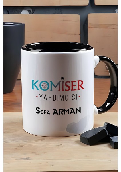 Kişiye Özel Komiser Yardımcısı Kupa Bardak Siyah Polisler Günü Hediyesi