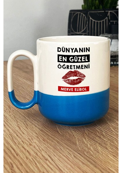 Kişiye Özel Dünyanın En Güzel Öğretmeni Pro Kupa Bardak Mavi Öğretmenler Günü Hediyesi