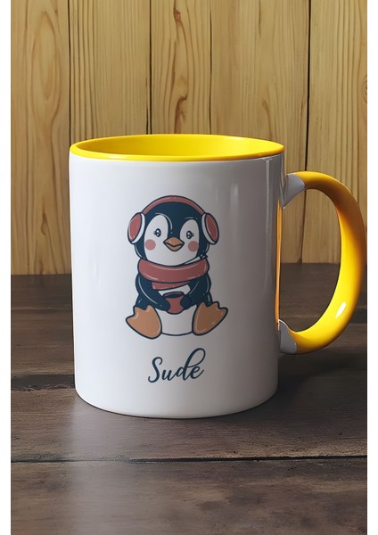 Kişiye Özel Tatlı Penguen Kupa Bardak Sarı Arkadaşa Doğum Günü Hediyesi modelleri