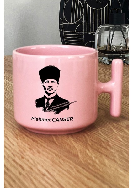 Kişiye Özel Atatürk Asil Kan Pastel T Kulplu Kupa Bardak Pembe Öğretmenler Günü Hediyesi