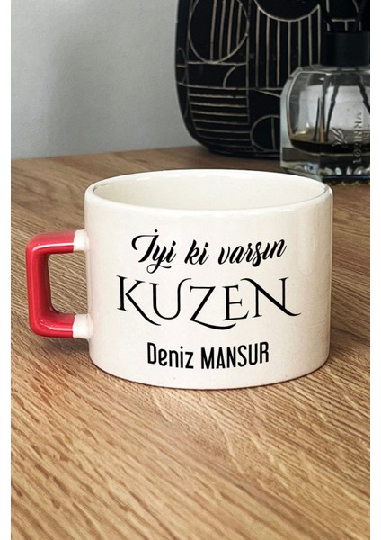 Kişiye Özel Iyi Ki Varsın Kuzen Lüks Fincan Turuncu Doğum Günü Hediyesi