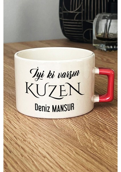 Kişiye Özel Iyi Ki Varsın Kuzen Lüks Fincan Turuncu Doğum Günü Hediyesi fiyatları