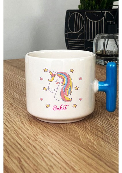 Kişiye Özel Unicorn Kupa Bardak T Kulplu Mavi Kız Çocuğa Doğum Günü Hediyesi fiyatları