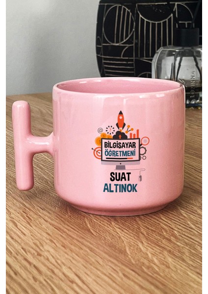 Kişiye Özel Bilgisayar Öğretmeni -2- Pastel T Kulplu Kupa Bardak Pembe Öğretmenler Günü Hediyesi