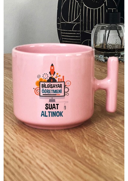 Kişiye Özel Bilgisayar Öğretmeni -2- Pastel T Kulplu Kupa Bardak Pembe Öğretmenler Günü Hediyesi