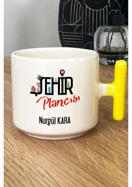 Kişiye Özel Şehir Plancısı Kupa Bardak T Kulplu Sarı