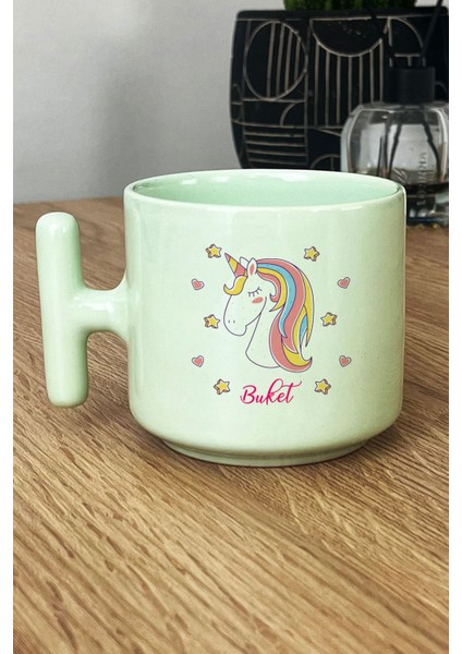 Kişiye Özel Unicorn Pastel T Kulplu Kupa Bardak Yeşil Kız Çocuğa Doğum Günü Hediyesi