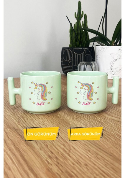 Kişiye Özel Unicorn Pastel T Kulplu Kupa Bardak Yeşil Kız Çocuğa Doğum Günü Hediyesi modelleri