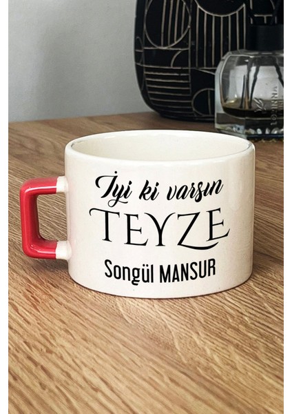 Kişiye Özel Iyi Ki Varsın Teyze Lüks Fincan Turuncu Anneler Günü Hediyesi