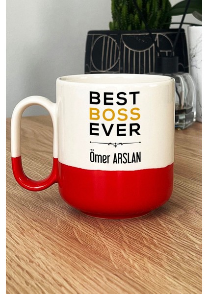 Kişiye Özel Best Boss Ever Pro Kupa Bardak Kırmızı Patrona Doğum Günü Hediyesi