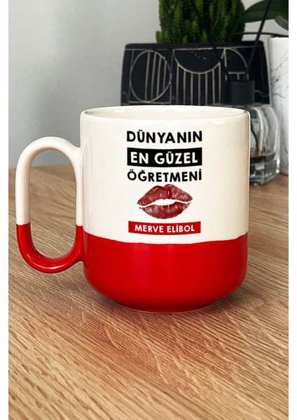 Kişiye Özel Dünyanın En Güzel Öğretmeni Pro Kupa Bardak Kırmızı Öğretmenler Günü Hediyesi
