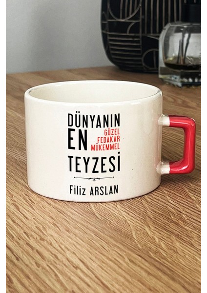 Kişiye Özel Teyzeye Hediye Lüks Fincan Turuncu Teyzeye Doğum Günü Hediyesi fiyatları