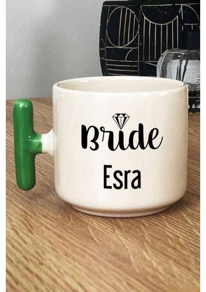 Kişiye Özel Bride Kupa Bardak T Kulplu Yeşil Söz Nişan Düğün Hediyesi
