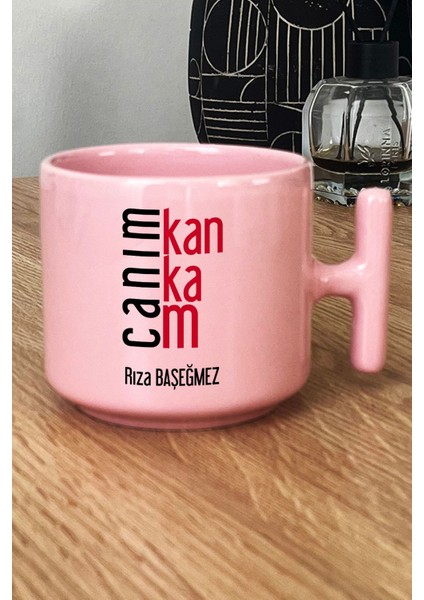 Kişiye Özel Canım Kankam Pastel T Kulplu Kupa Bardak Pembe Arkadaşa Doğum Günü Hediyesi