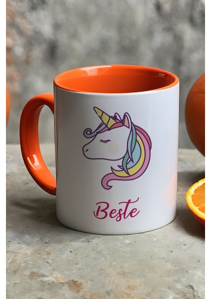 Kişiye Özel Unicorn Kupa Bardak Turuncu Arkadaşa Doğum Günü Hediyesi fiyatları
