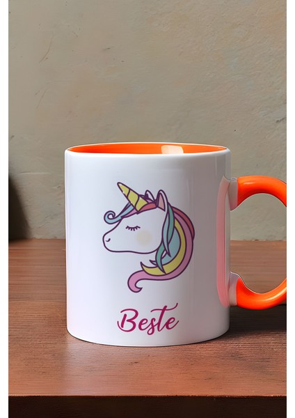 Kişiye Özel Unicorn Kupa Bardak Turuncu Arkadaşa Doğum Günü Hediyesi modelleri