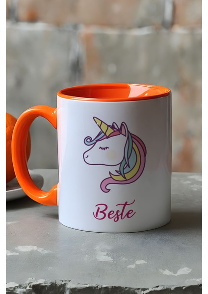 Kişiye Özel Unicorn Kupa Bardak Turuncu Arkadaşa Doğum Günü Hediyesi fırsatları