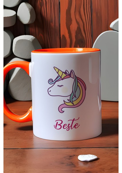 Kişiye Özel Unicorn Kupa Bardak Turuncu Arkadaşa Doğum Günü Hediyesi indirimleri