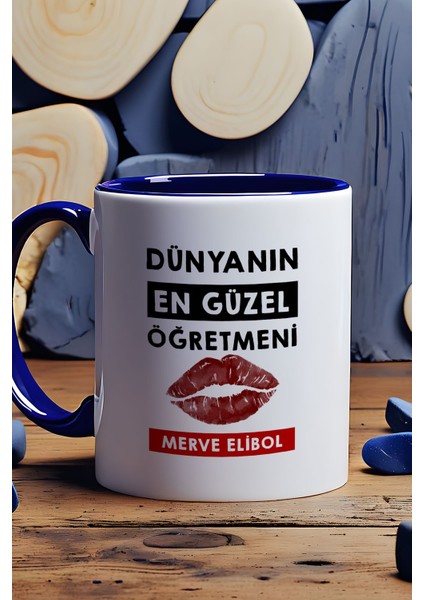 Kişiye Özel Dünyanın En Güzel Öğretmeni Kupa Bardak Lacivert Öğretmenler Günü Hediyesi