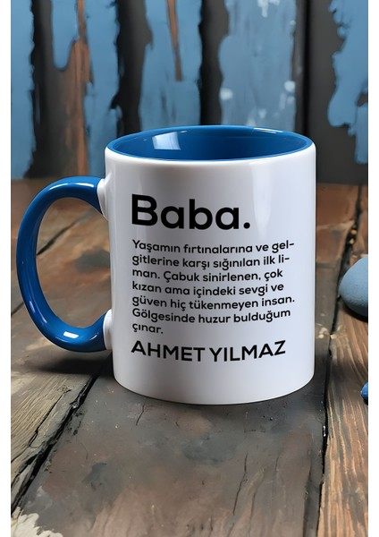 Kişiye Özel Baba Kupa Bardak Mavi Isme Özel Babalar Günü Hediyesi