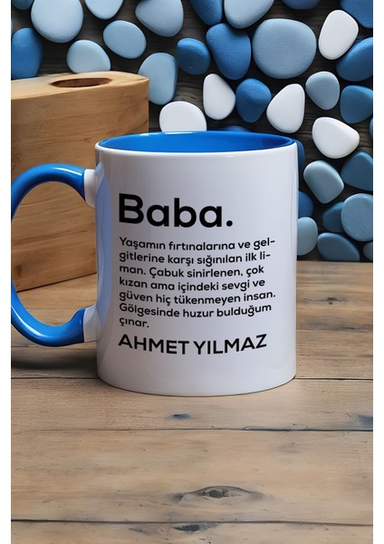 Kişiye Özel Baba Kupa Bardak Mavi Isme Özel Babalar Günü Hediyesi modelleri