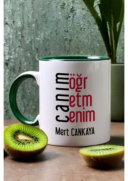 Kişiye Özel Öğretmenler Günü Hediyesi Kupa Bardak Yeşil Erkek Öğretmen