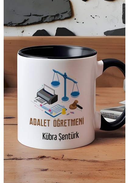 Kişiye Özel Adalet Öğretmeni Kupa Bardak Siyah Öğretmenler Günü Hediyesi