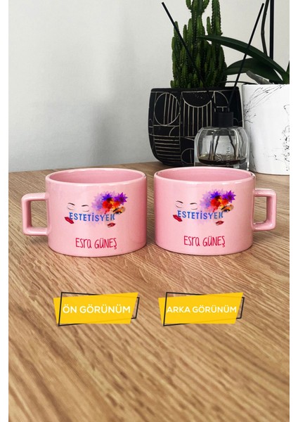 Kişiye Özel Estesiyen Pastel Fincan Pembe Isme Özel Tıp Bayramı Hediyeleri modelleri