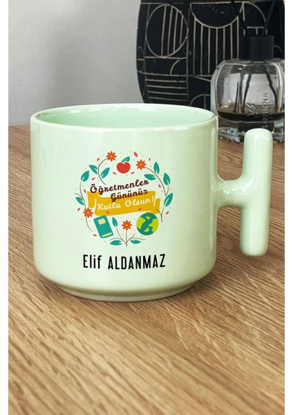 Kişiye Özel Öğretmenler Günü Hediyesi Pastel T Kulplu Kupa Bardak Yeşil fiyatları