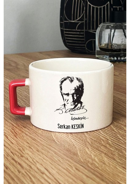 Kişiye Özel Atatürk Silüeti Lüks Fincan Turuncu Öğretmenler Günü Hediyesi