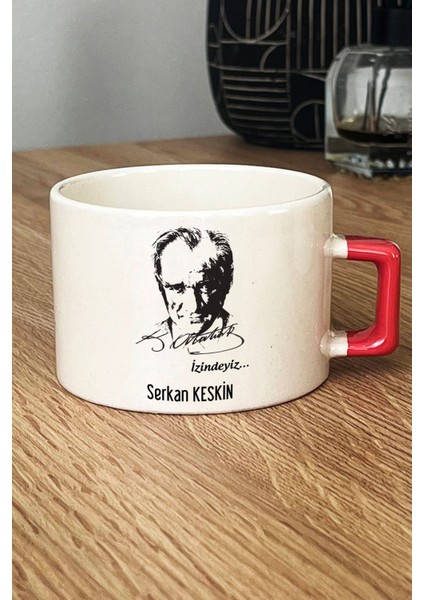 Kişiye Özel Atatürk Silüeti Lüks Fincan Turuncu Öğretmenler Günü Hediyesi