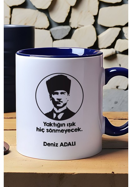 Kişiye Özel Atatürk Silüeti Kupa Bardak Lacivert Öğretmenler Günü Hediyesi