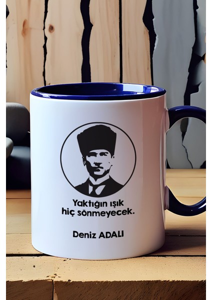Kişiye Özel Atatürk Silüeti Kupa Bardak Lacivert Öğretmenler Günü Hediyesi