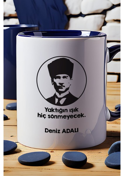 Kişiye Özel Atatürk Silüeti Kupa Bardak Lacivert Öğretmenler Günü Hediyesi
