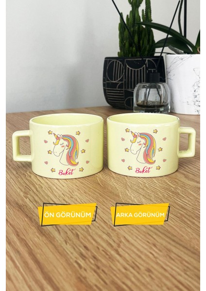 Kişiye Özel Unicorn Pastel Fincan Sarı Kız Çocuğa Doğum Günü Hediyesi modelleri