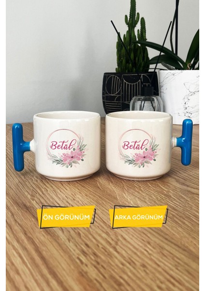 Kişiye Özel Doğum Günü Hediyesi Kupa Bardak T Kulplu Mavi Isim Yazılı modelleri